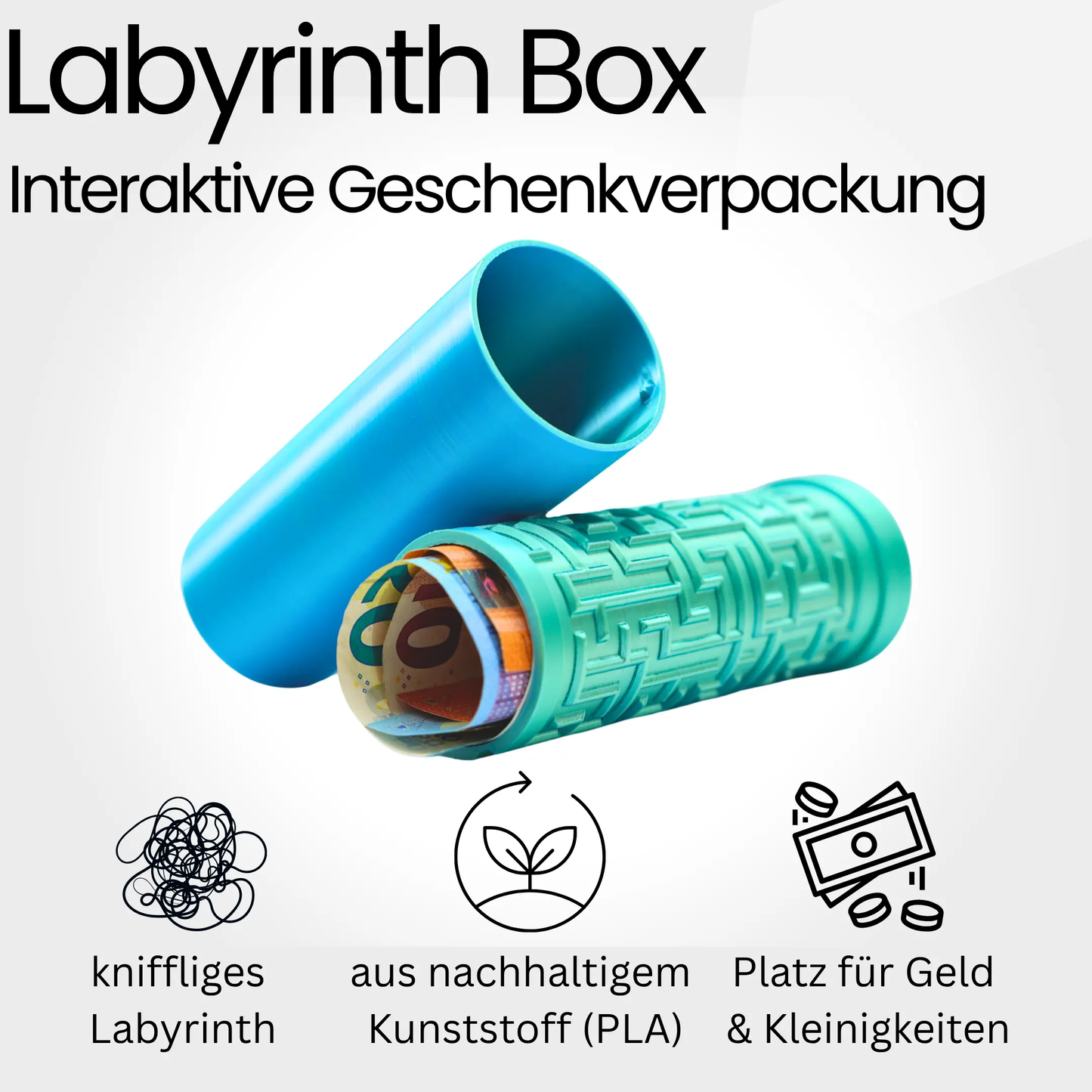 XL Labyrinth Geschenkbox - Rätselbox für Geldgeschenke - Blau-Grün