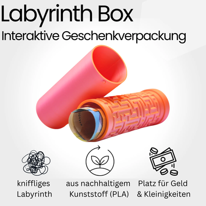 XL Labyrinth Geschenkbox - Rätselbox für Geldgeschenke - Gold-Rosa