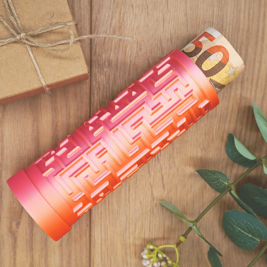 XL Labyrinth Geschenkbox - Rätselbox für Geldgeschenke - Gold-Rosa