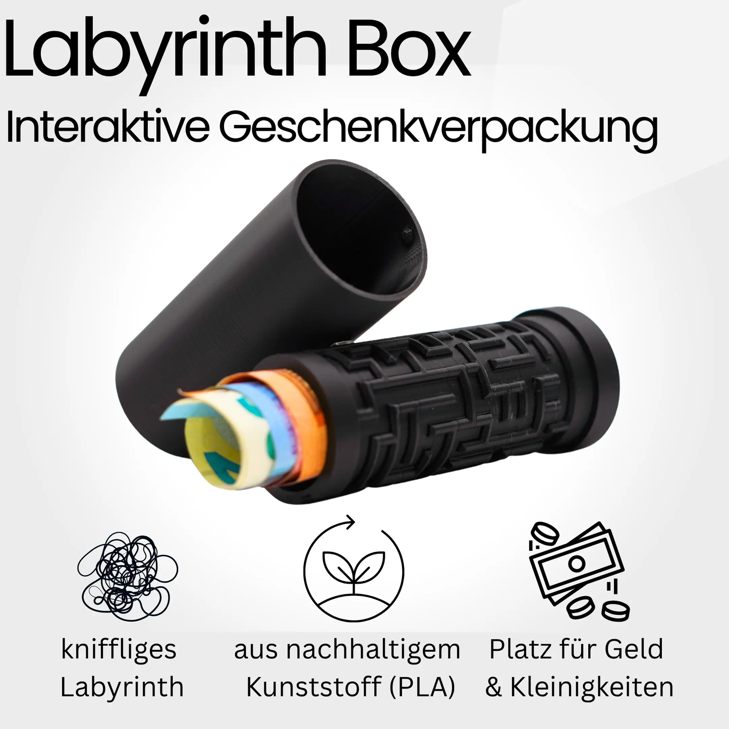 Labyrinth Geschenkbox - Rätselbox für Geldgeschenke - Schwarz