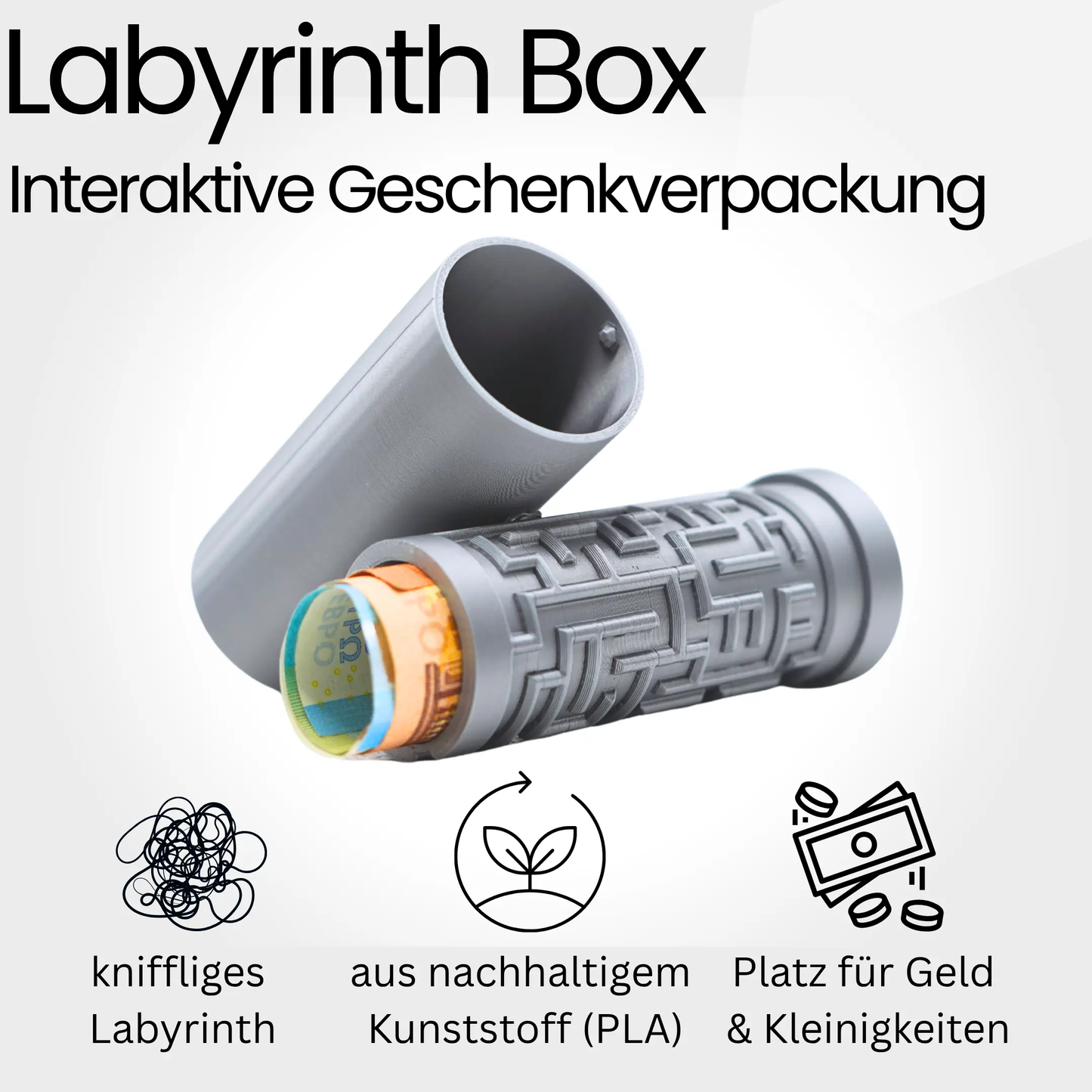 Labyrinth Geschenkbox - Rätselbox für Geldgeschenke - Silber