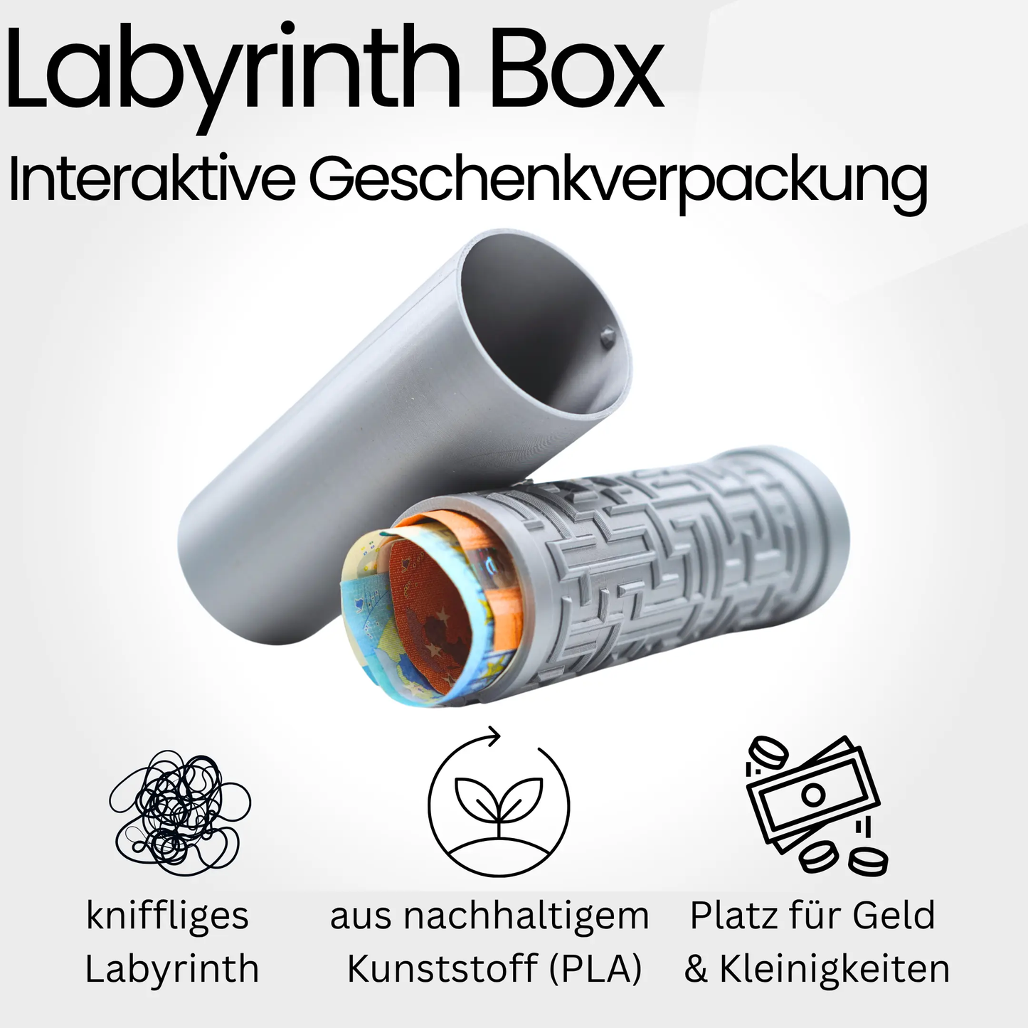 XL Labyrinth Geschenkbox - Rätselbox für Geldgeschenke - Silber