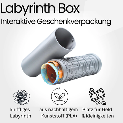 XL Labyrinth Geschenkbox - Rätselbox für Geldgeschenke - Silber