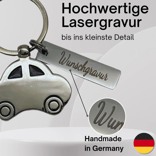 Schlüsselanhänger Auto aus Edelstahl mit Wunschgravur – personalisiert