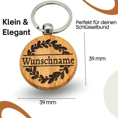 Rundholz-Schlüsselanhänger mit Wunschgravur – Maße 39mm