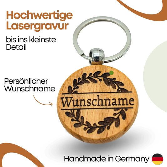 Personalisierter Schlüsselanhänger mit Lasergravur aus Holz