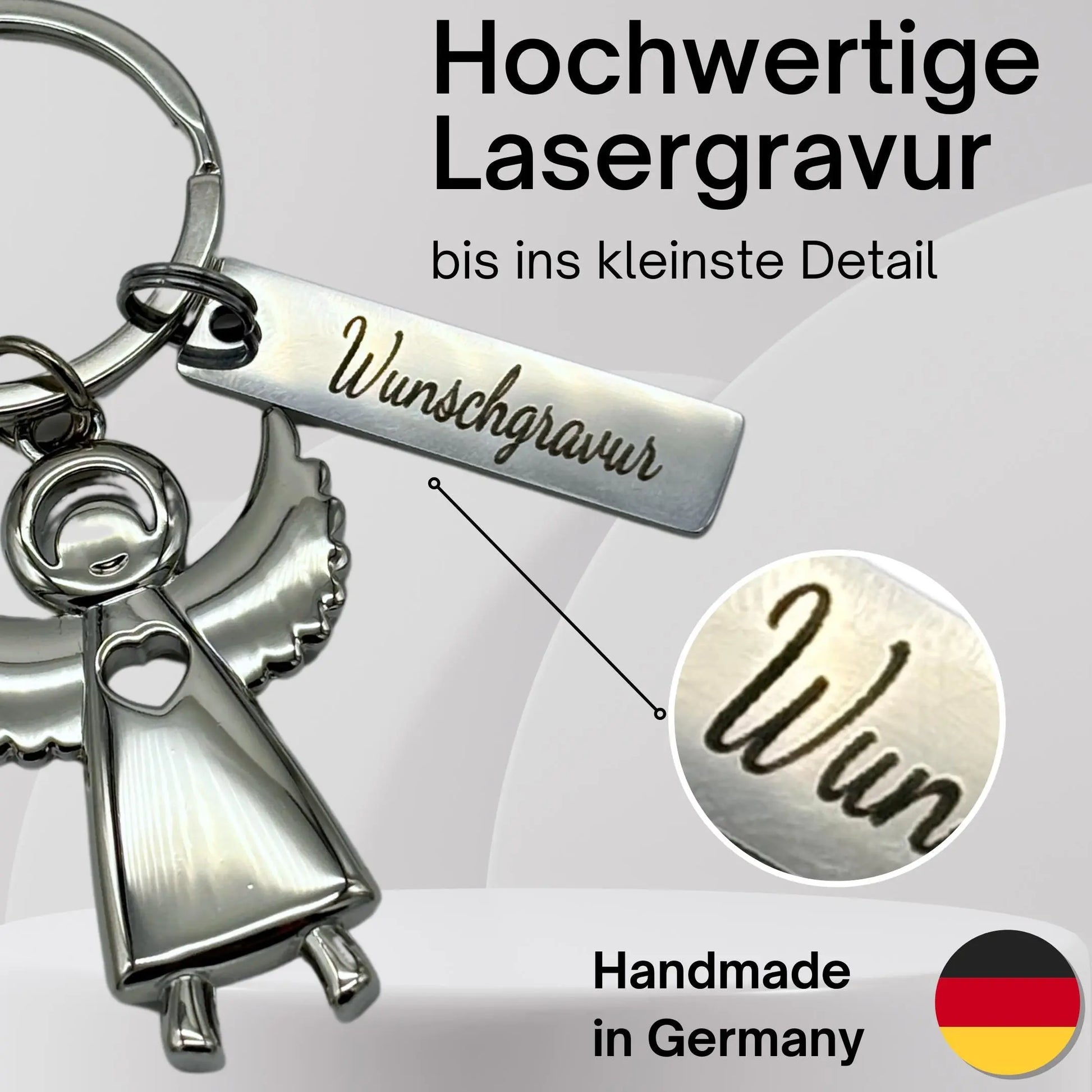 Personalisierter Schlüsselanhänger Engel mit Gravurplatte