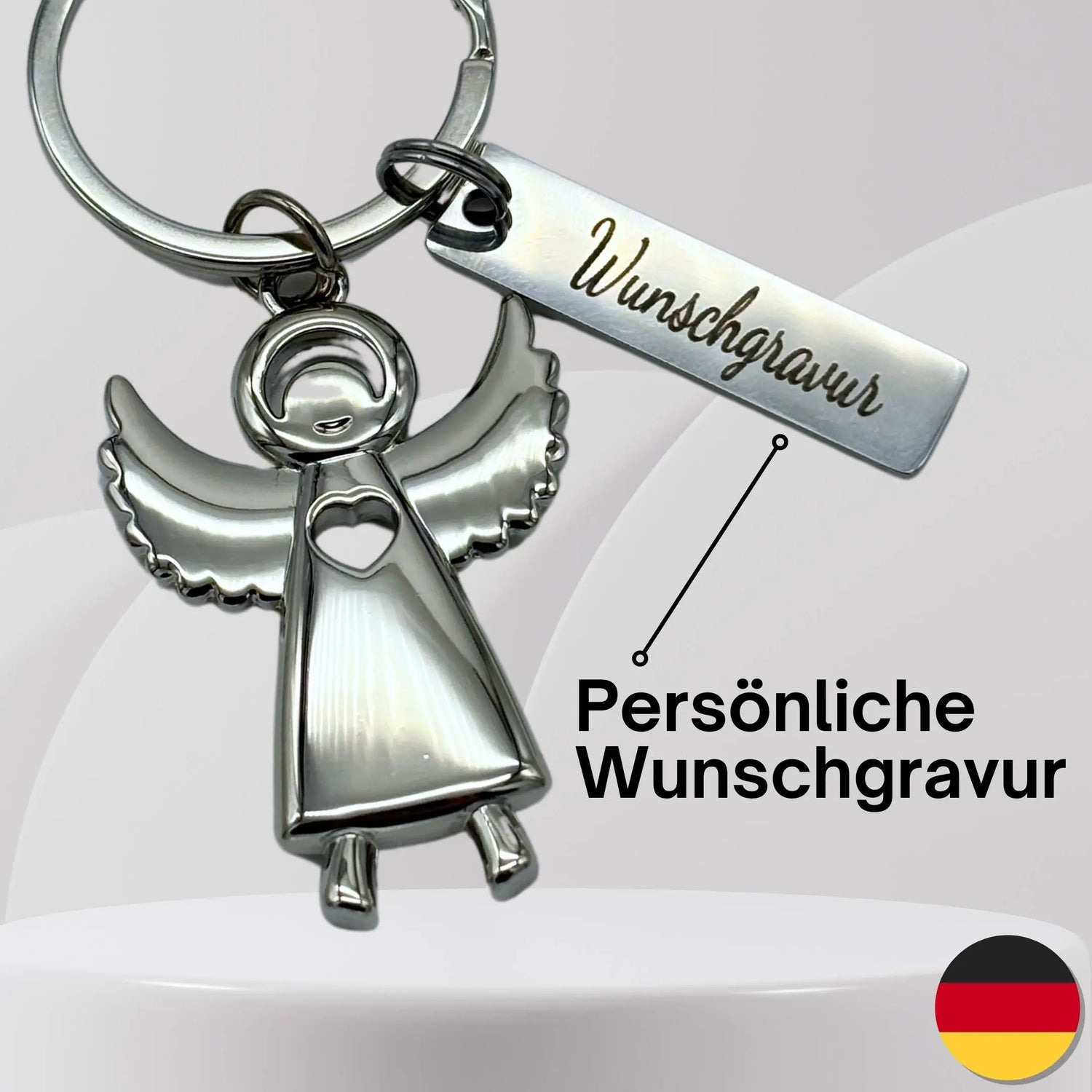 Schlüsselanhänger Schutzengel mit Wunschgravur Edelstahl