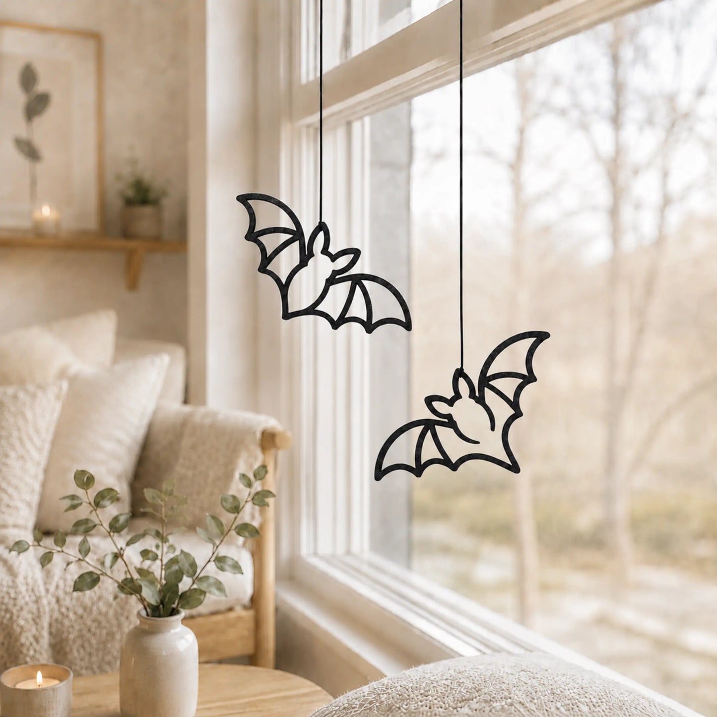 Fledermaus Fensterdeko schwarz zum Aufhängen am Fenster als dezente Halloween Deko