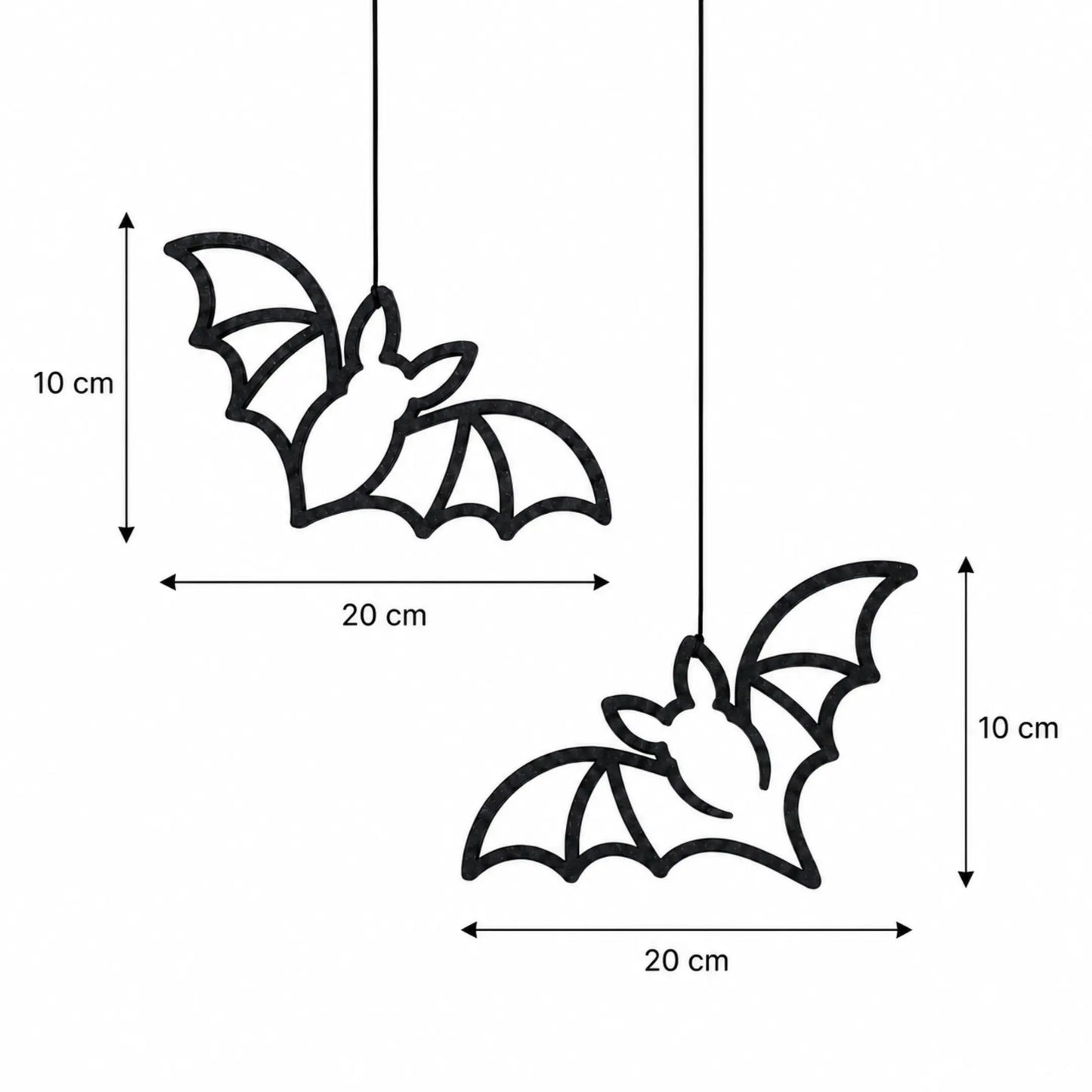 Fledermaus Halloween Deko schwarz im 2er Set mit Maßangaben für Fenster und Wand