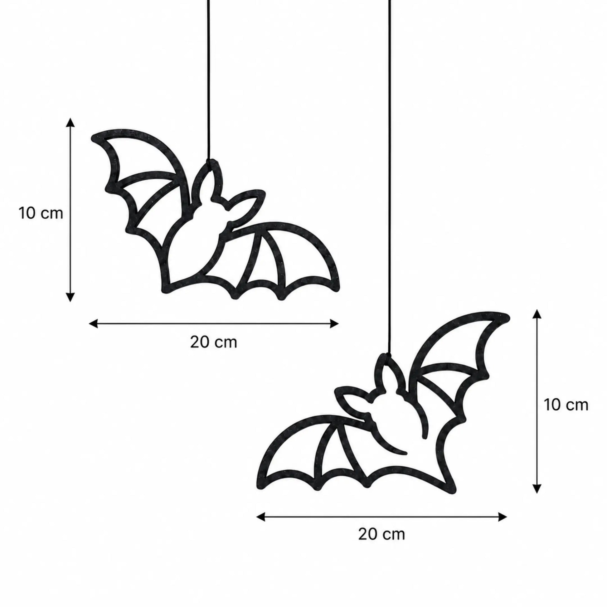 Fledermaus Halloween Deko schwarz im 2er Set mit Maßangaben für Fenster und Wand