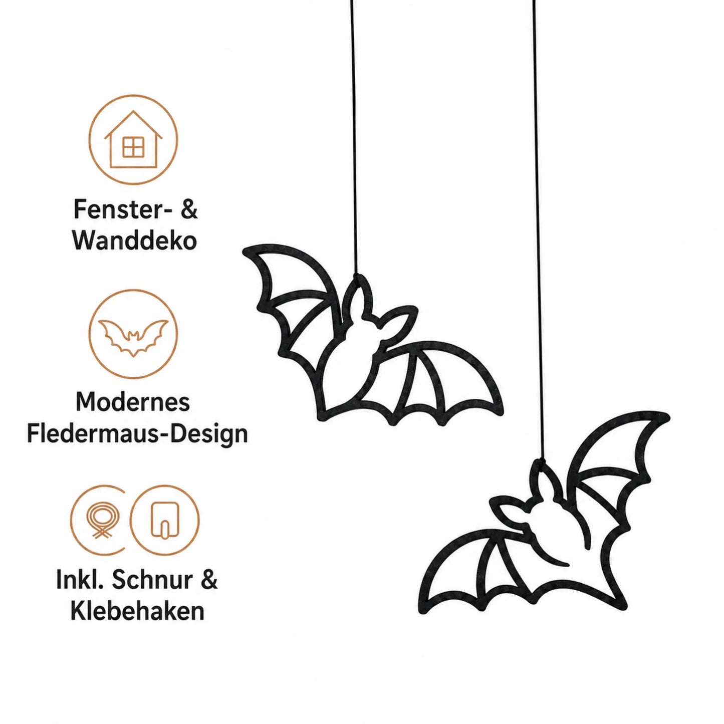Schwarze Fledermaus Deko Anhänger zum Aufhängen als moderne Halloween Fensterdeko