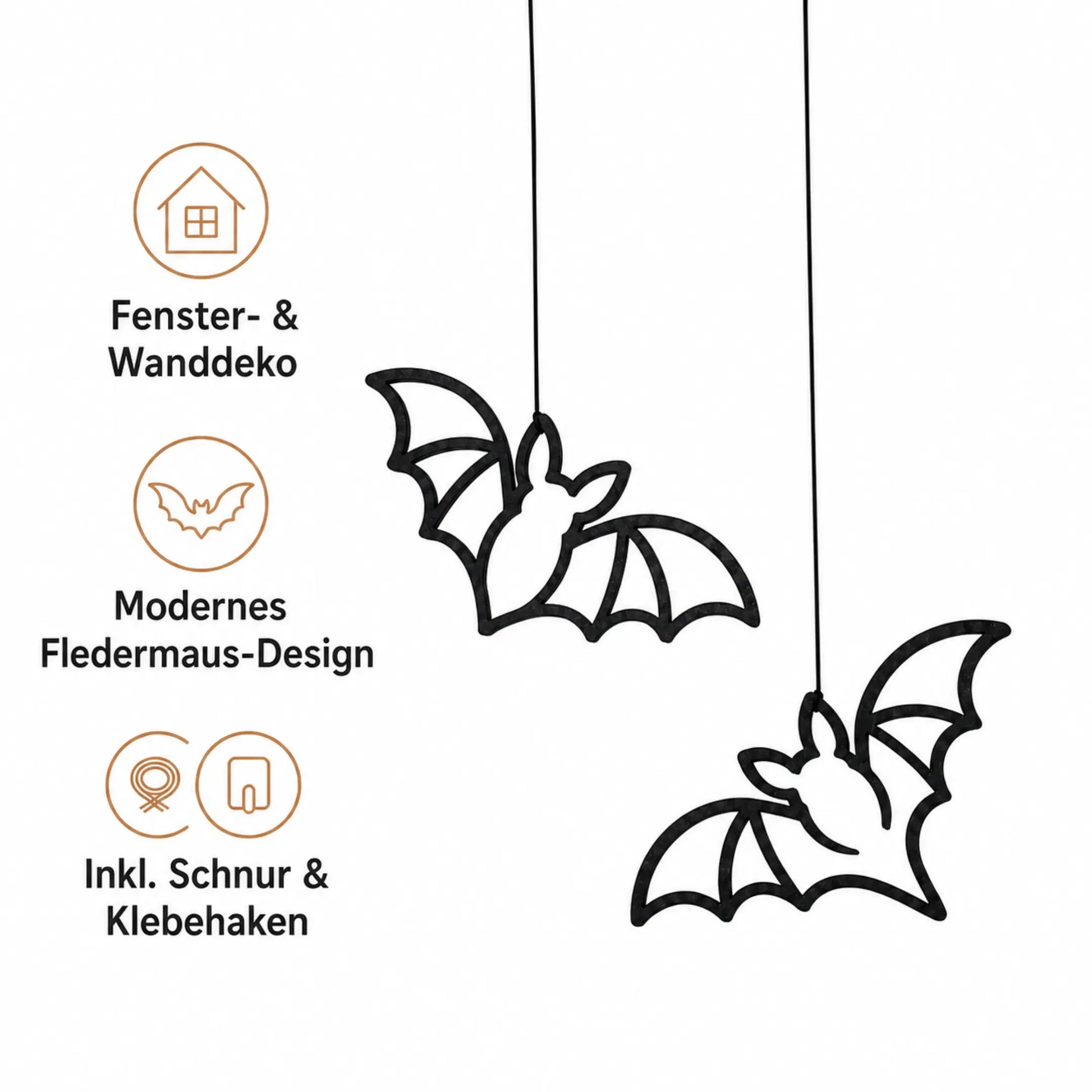 Schwarze Fledermaus Deko Anhänger zum Aufhängen als moderne Halloween Fensterdeko
