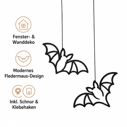 Schwarze Fledermaus Deko Anhänger zum Aufhängen als moderne Halloween Fensterdeko