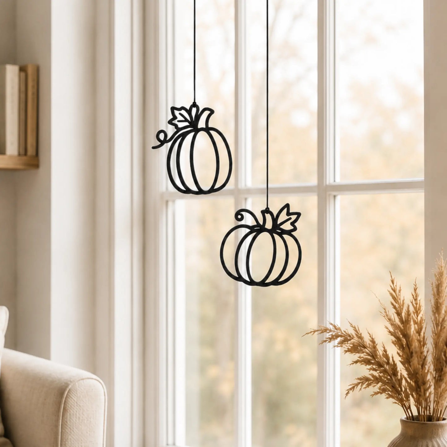 Kürbis Fensterdeko schwarz zum Aufhängen am Fenster als stilvolle Herbstdeko