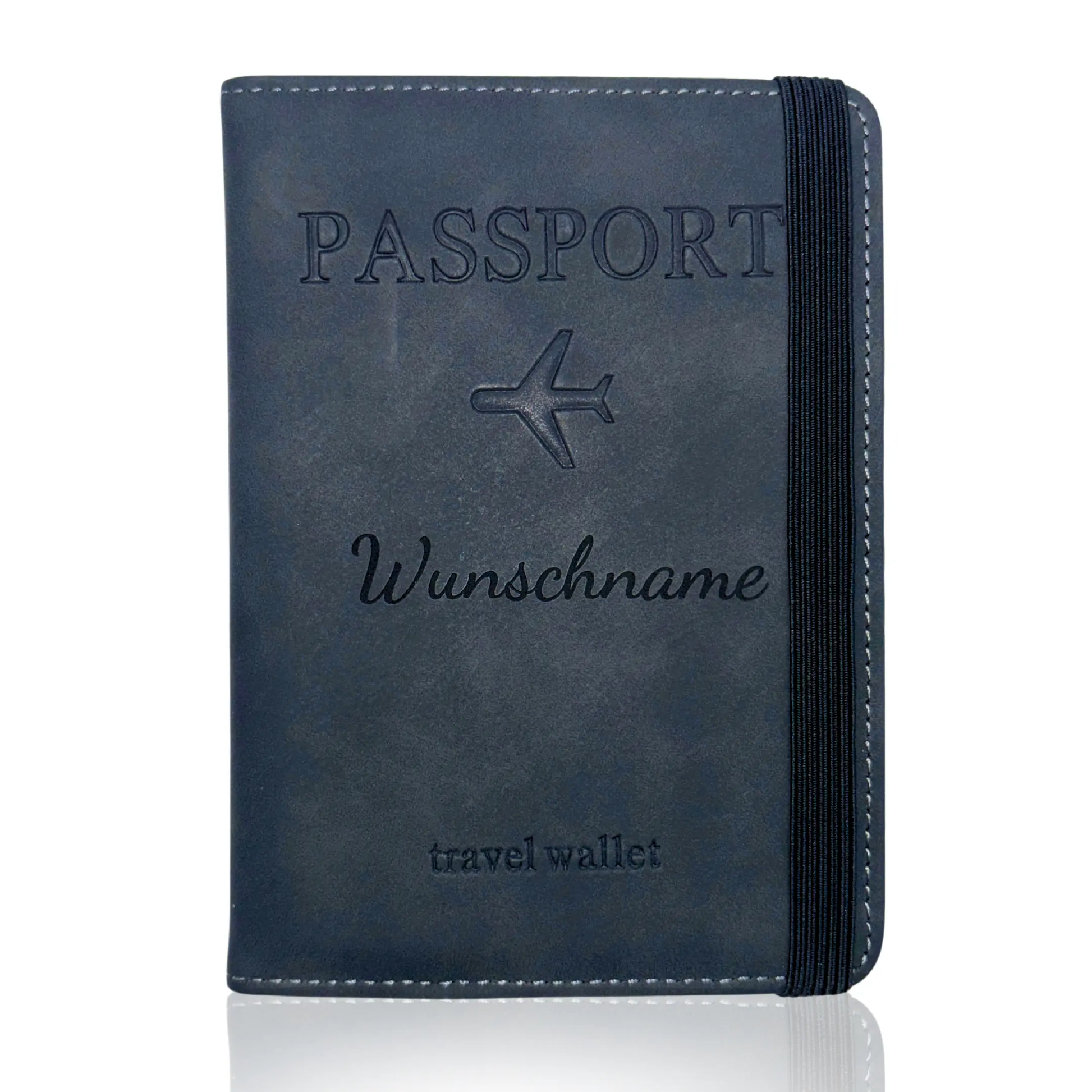Personalisierte Reisepasshülle aus schwarzem PU-Leder mit Wunschname und RFID-Schutz